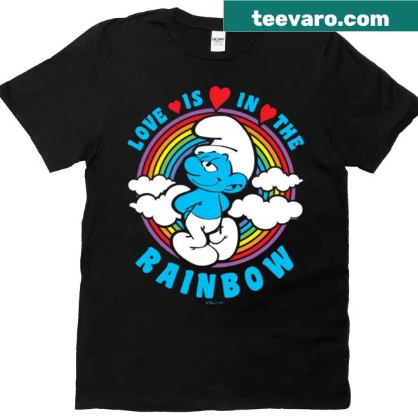 Illustrated Valentine's Day t-shirt with Smurfs and rainbow logo
