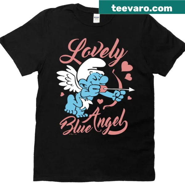 Cartoon Smurf angel design for Valentine's Day on t-shirt