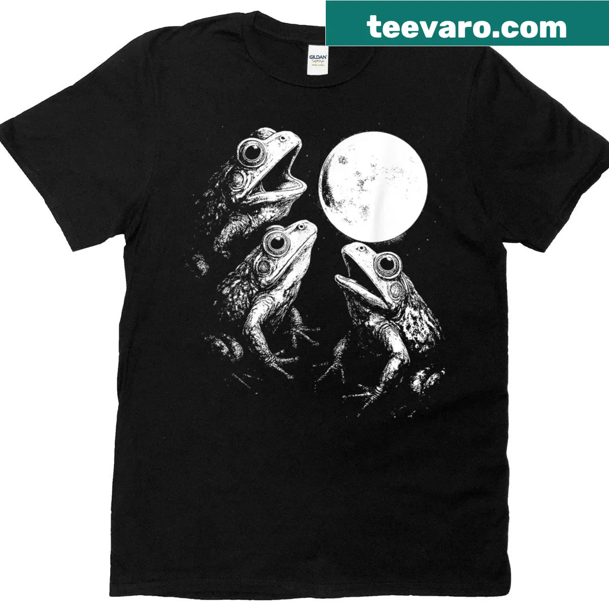 Vintage graphic tee featuring three frogs howling at the moon — on a men's t-shirt