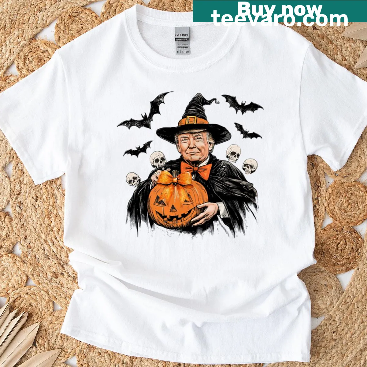 Oversized Halloween t-shirt with spooky pumpkin design — on a men's t-shirt