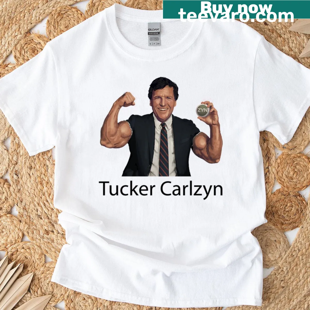 Minimalist T-shirt featuring the name Tucker Carlzyn in stylish typography — on a men's t-shirt