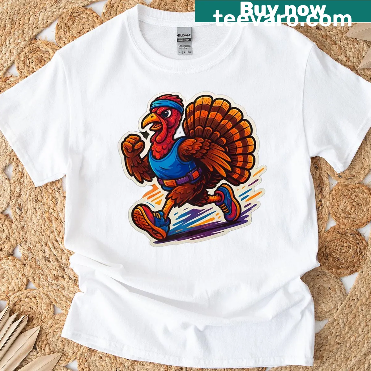 Vintage T-shirt for runners featuring a fun turkey graphic — on a men's t-shirt