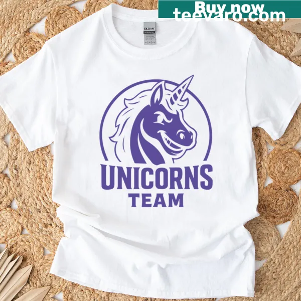 Oversized T-shirt featuring a fierce monochrome unicorn mascot logo for kids.