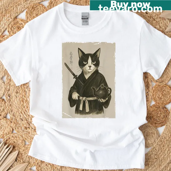 Kawaii-style anime cat graphic on T-shirt