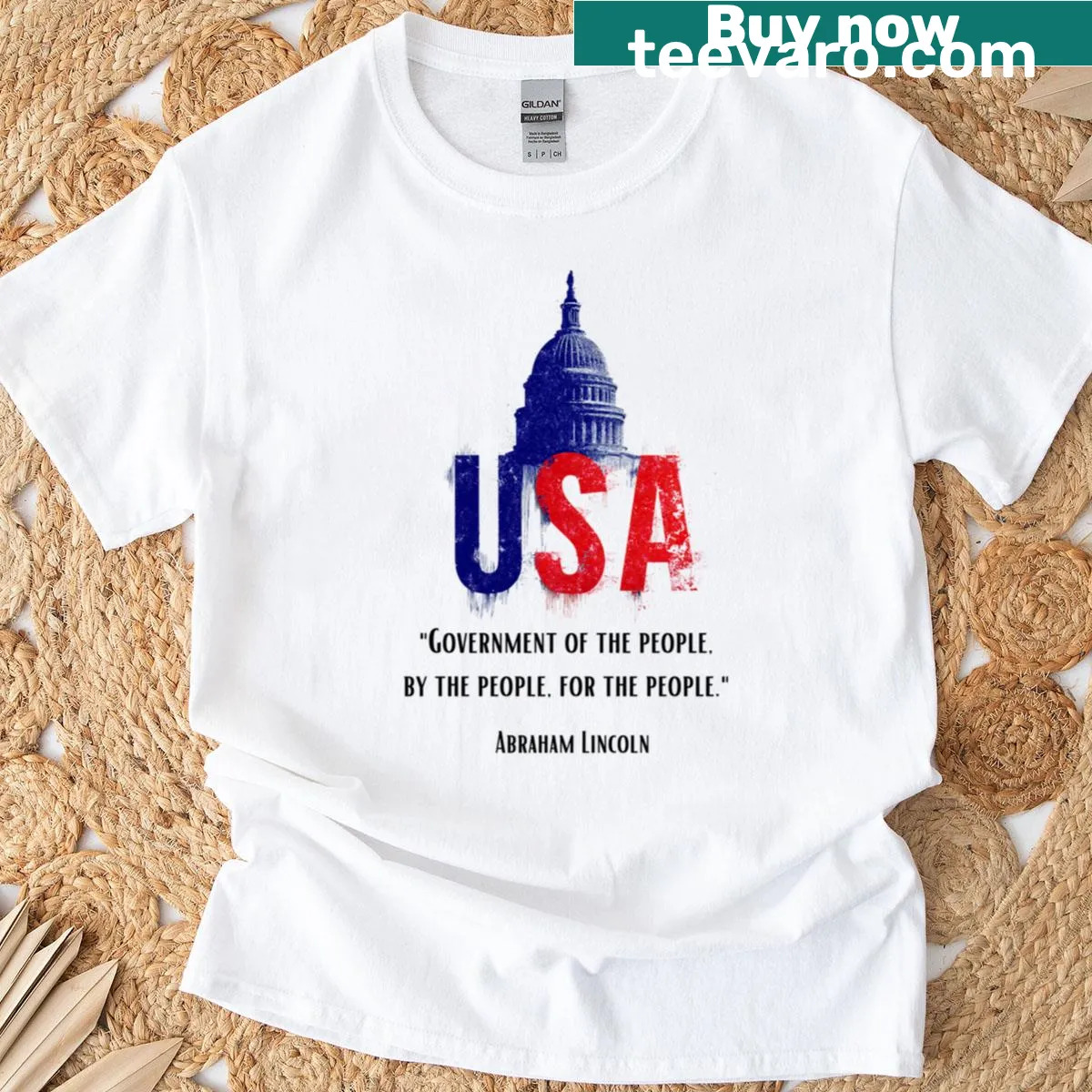 T-shirt featuring patriotic quote by Abraham Lincoln about government — on a men's t-shirt