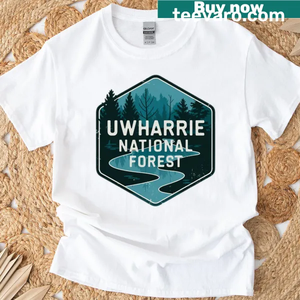 Retro hex badge T-shirt representing Uwharrie National Forest