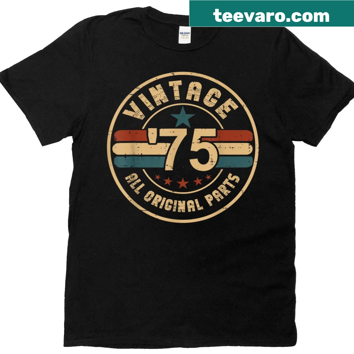 Vintage T-shirt with '75 All Original Parts' graphic — on a men's t-shirt