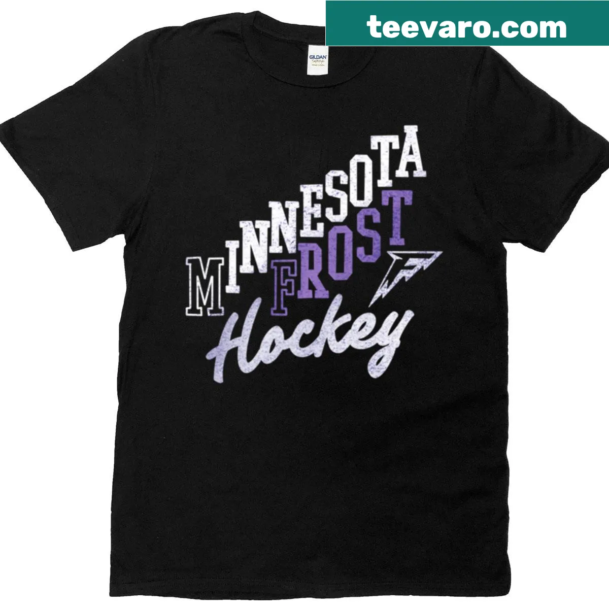 Vintage Minnesota Frost PWHL logo graphic — on a men's t-shirt