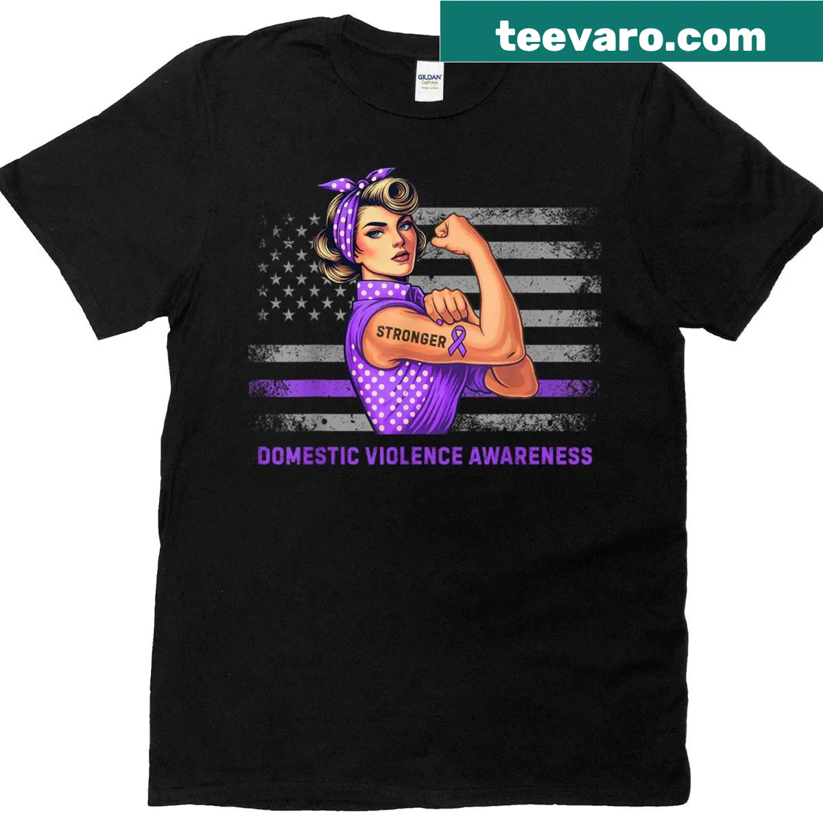 Vintage American flag design promoting domestic violence awareness — on a men's t-shirt