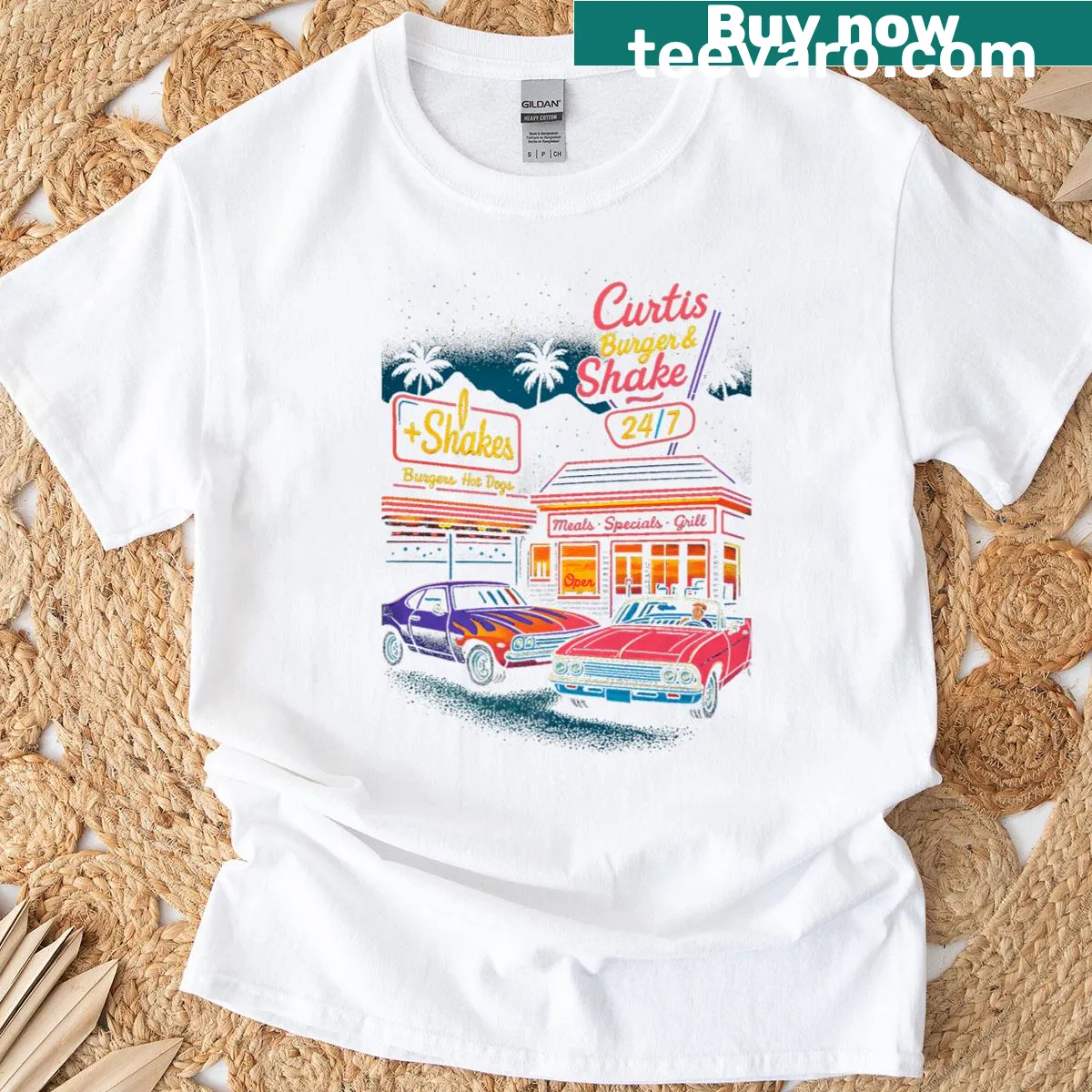 Retro graphic t-shirt featuring vintage muscle cars from the 80s and 90s — on a men's t-shirt