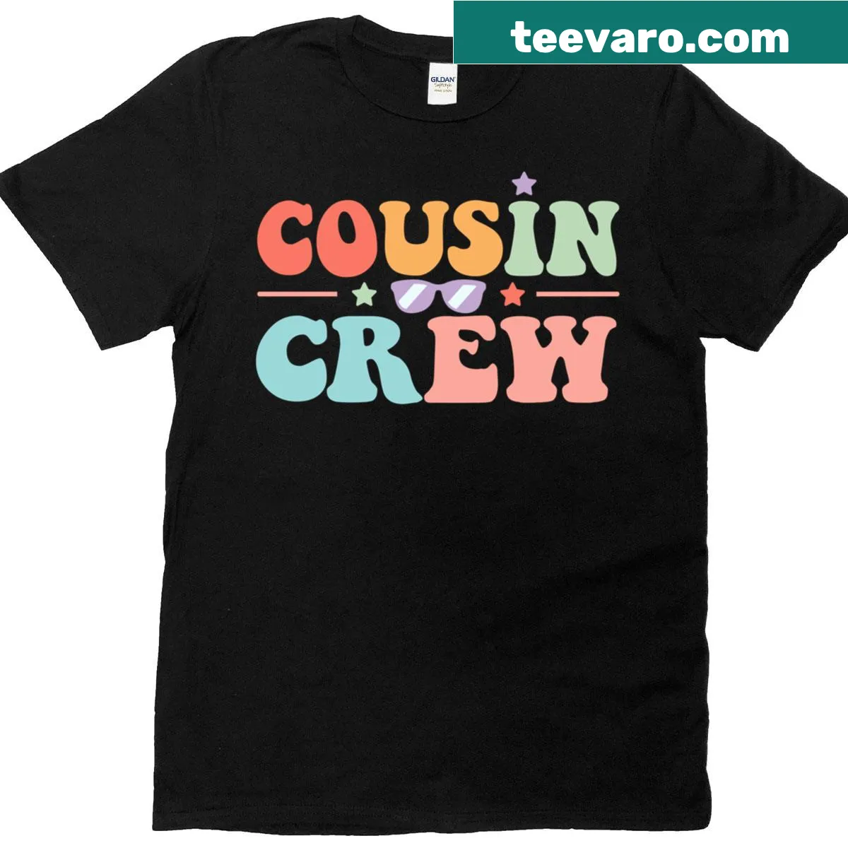 Vintage 'Cousin Crew' T-shirt with playful typography — on a men's t-shirt
