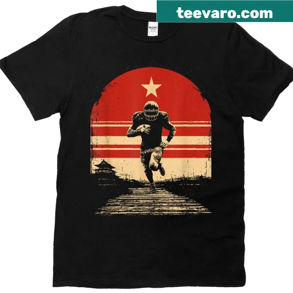 Retro football player samurai graphic on vintage-style t-shirt