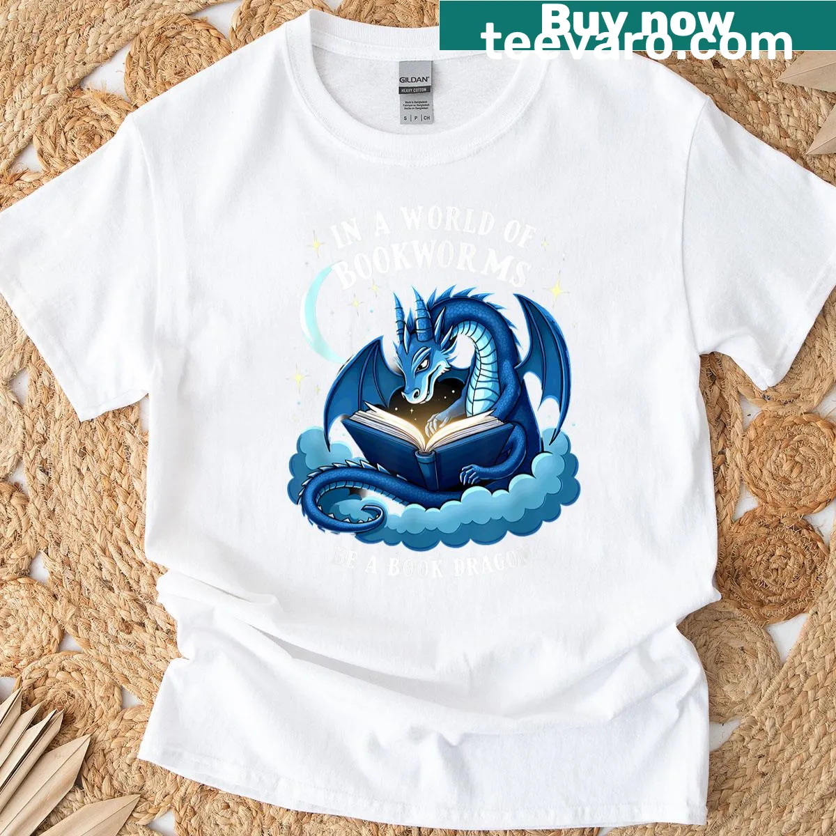 T-shirt with the quote 'In a world of bookworms, be a book dragon' — on a men's t-shirt