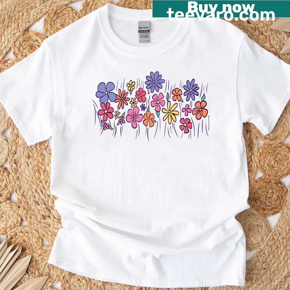 Vintage botanical flower graphic t-shirt with a distressed design — on a men's t-shirt