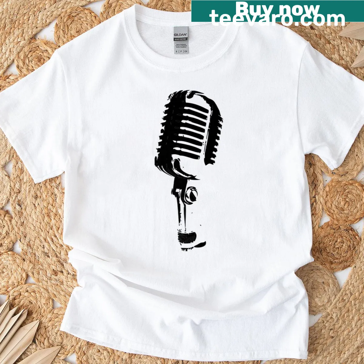 Vintage microphone t-shirt with classic design — on a men's t-shirt