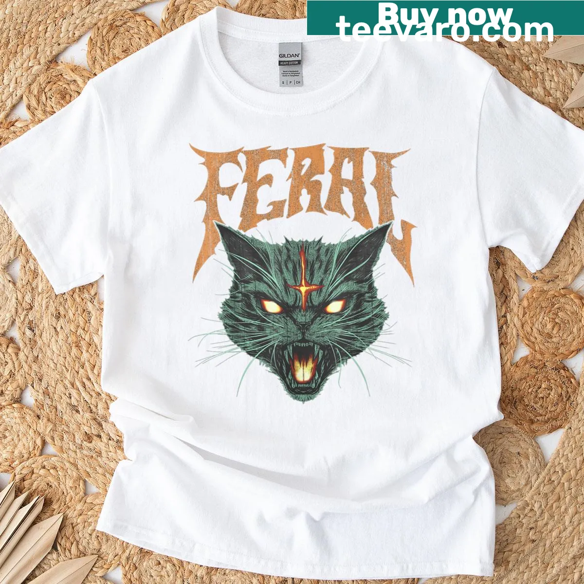 Vintage graphic tee featuring a playful illustration of a feral cat — on a men's t-shirt