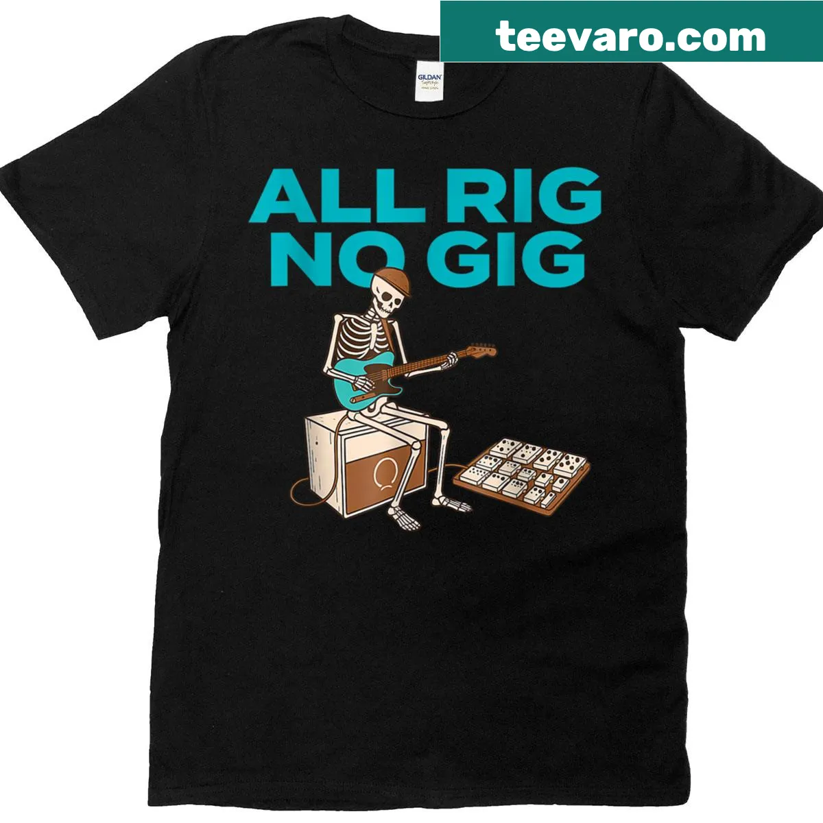 Vintage t-shirt featuring a skeleton playing an electric guitar — on a men's t-shirt