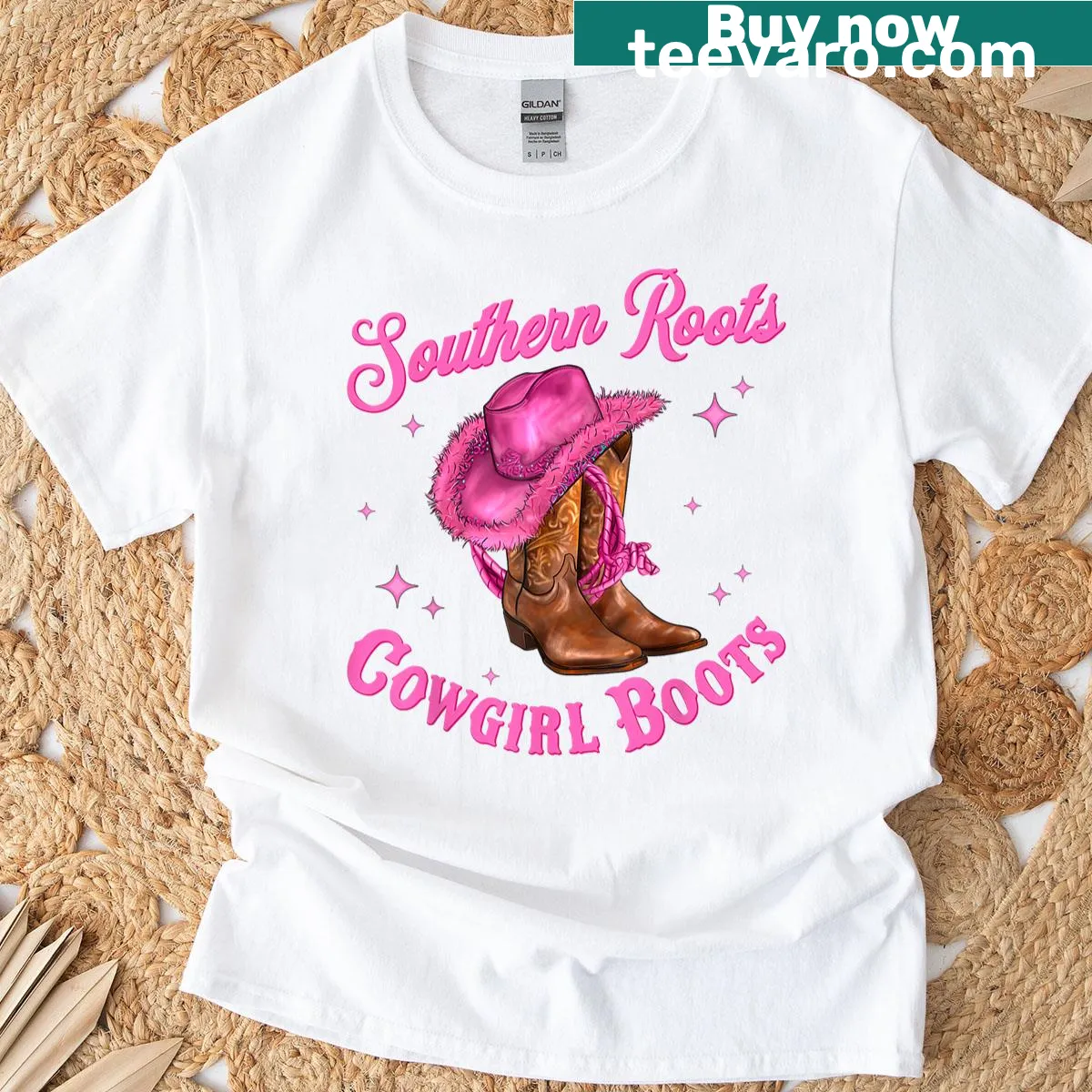 Vintage cowgirl boots t-shirt for women and girls — on a men's t-shirt