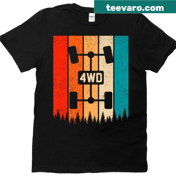 Retro graphic of UTV, ATV, and quad vehicles on a sunset shirt