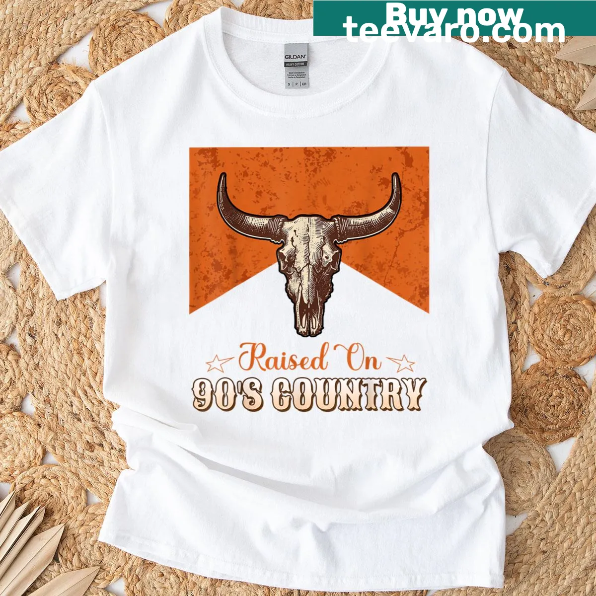Vintage bull skull graphic t-shirt celebrating country boys — on a men's t-shirt