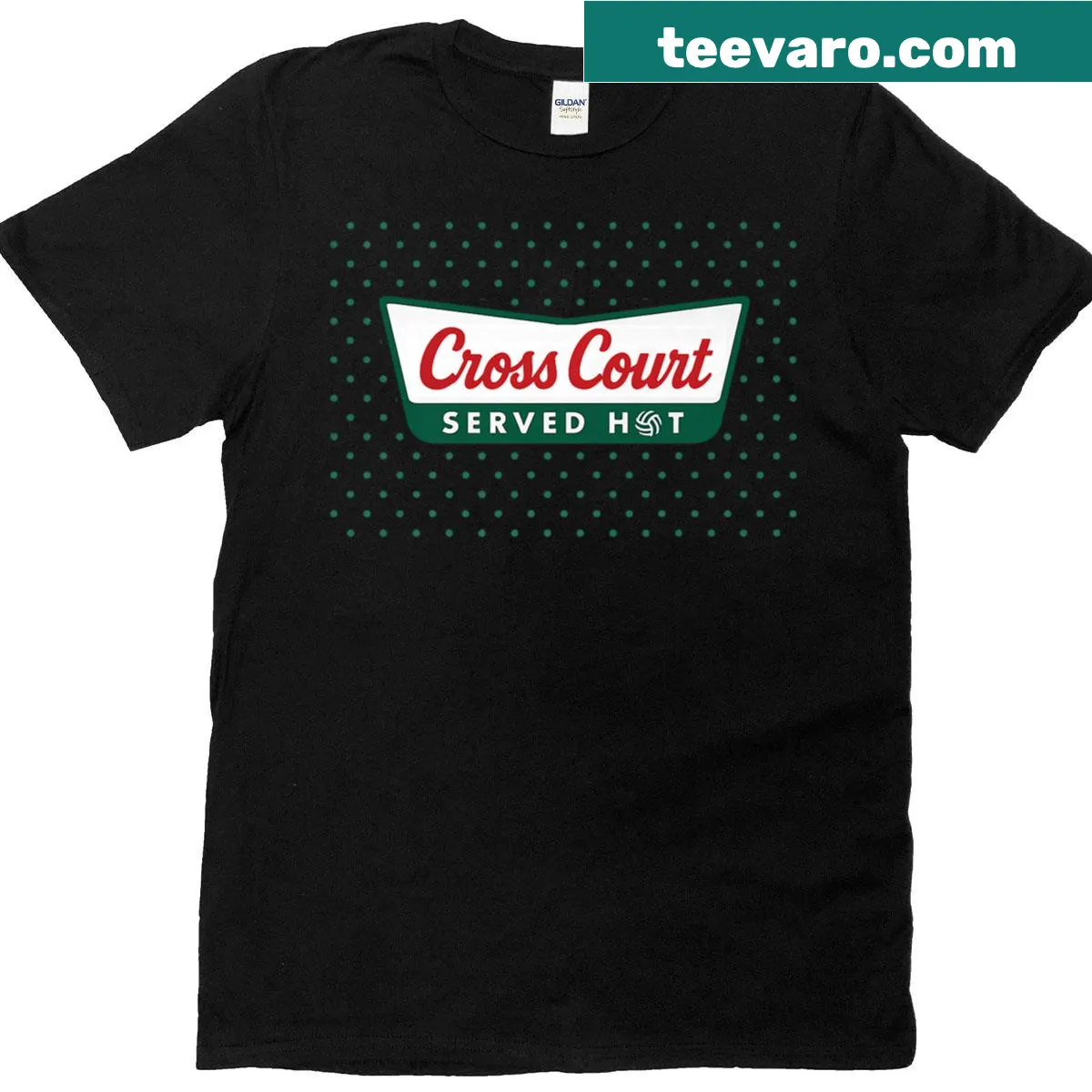 Funny volleyball t-shirt with 'Cross Court Served Hot' text — on a men's t-shirt