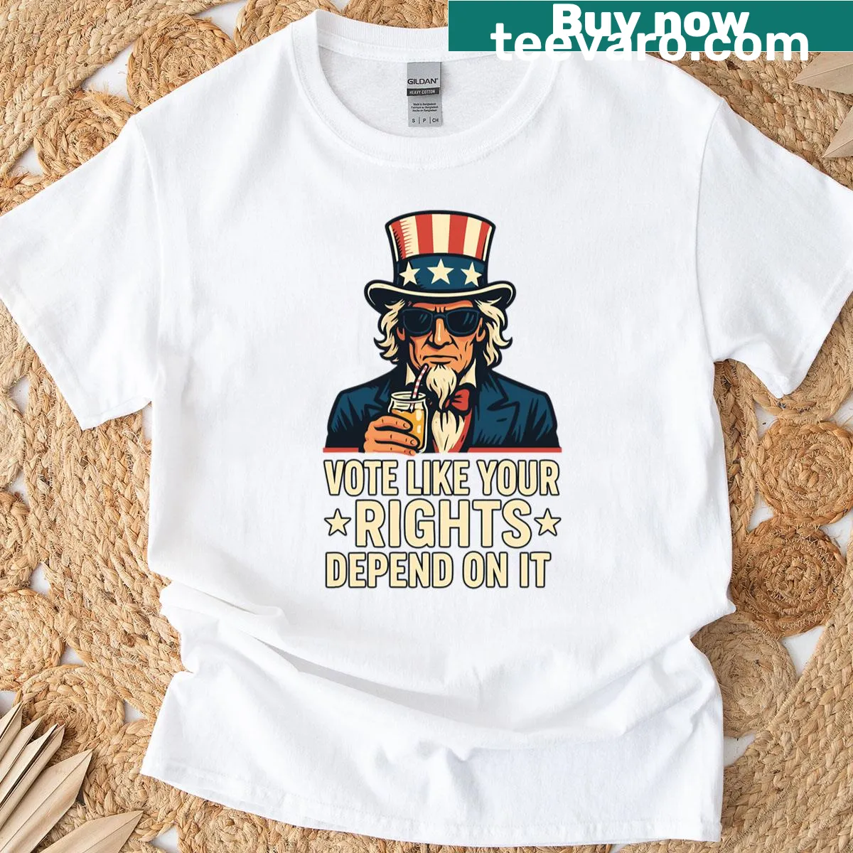 Vote Like It Matters t-shirt with bold typography — on a men's t-shirt