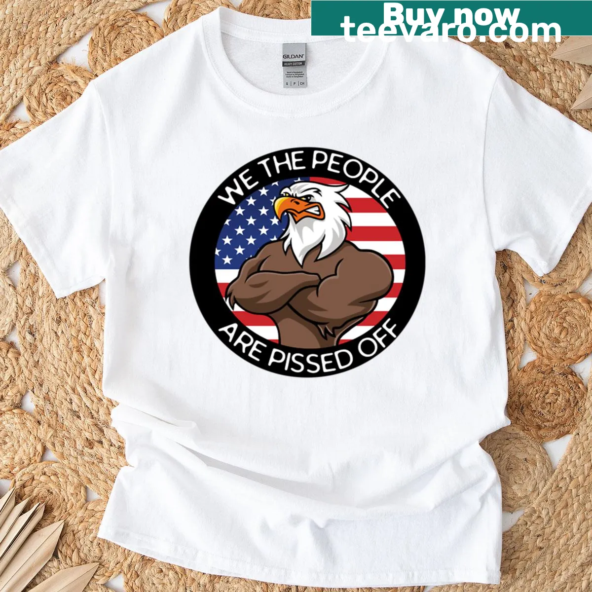 Oversized t-shirt with a bald eagle and bold text — on a men's t-shirt
