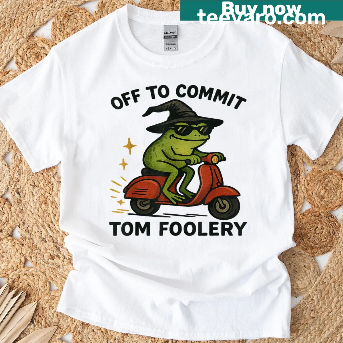 Cartoon frog wizard with a mischievous expression, wearing a wizard hat — on a men's t-shirt