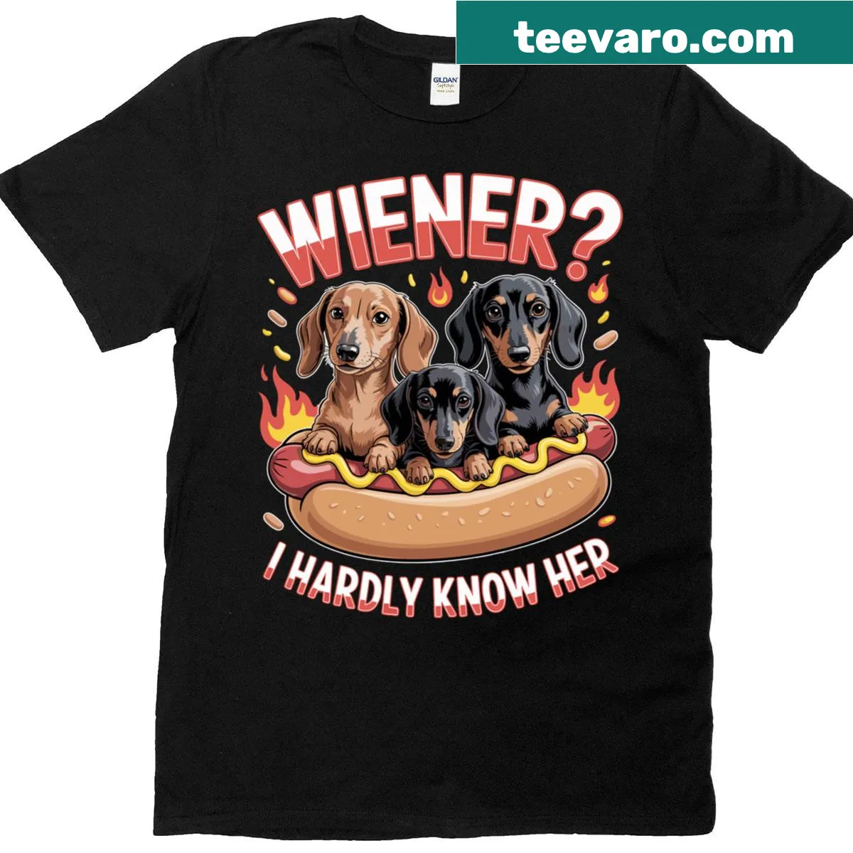 Humorous dog-themed T-shirt featuring a pun about dachshunds. — on a men's t-shirt
