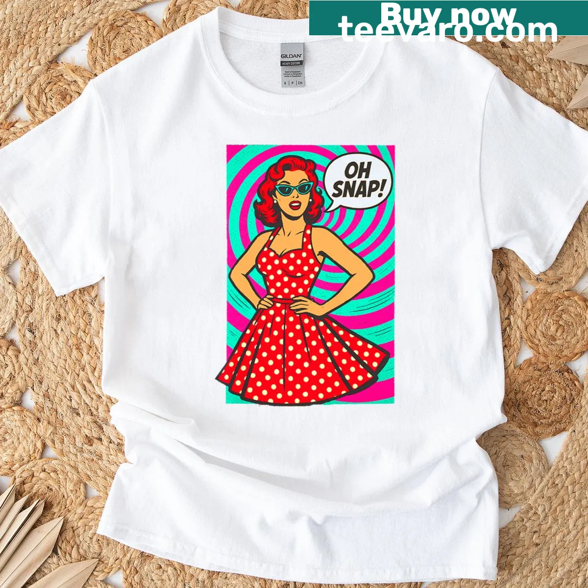 Retro pop art t-shirt featuring psychedelic designs from the 50s and 60s. — on a men's t-shirt