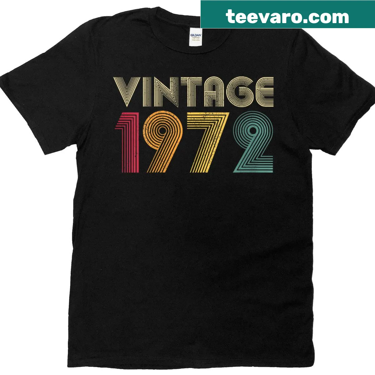 Vintage 1972 birthday T-shirt for women with retro typography — on a men's t-shirt