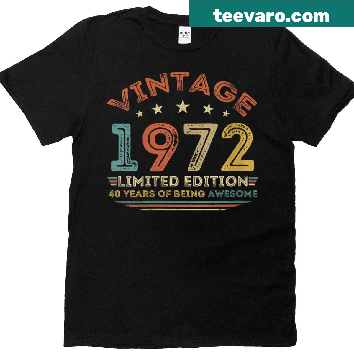 Vintage 1972 birthday T-shirt for women with retro graphics. — on a men's t-shirt