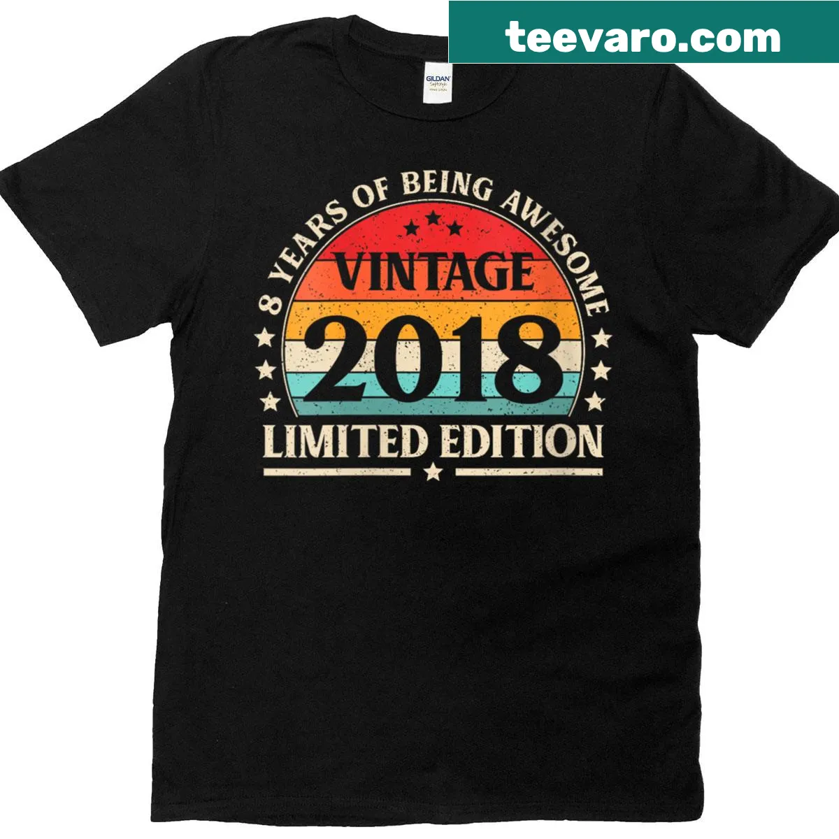 Vintage 2018 birthday T-shirt for girls turning 8 with fun graphics. — on a men's t-shirt