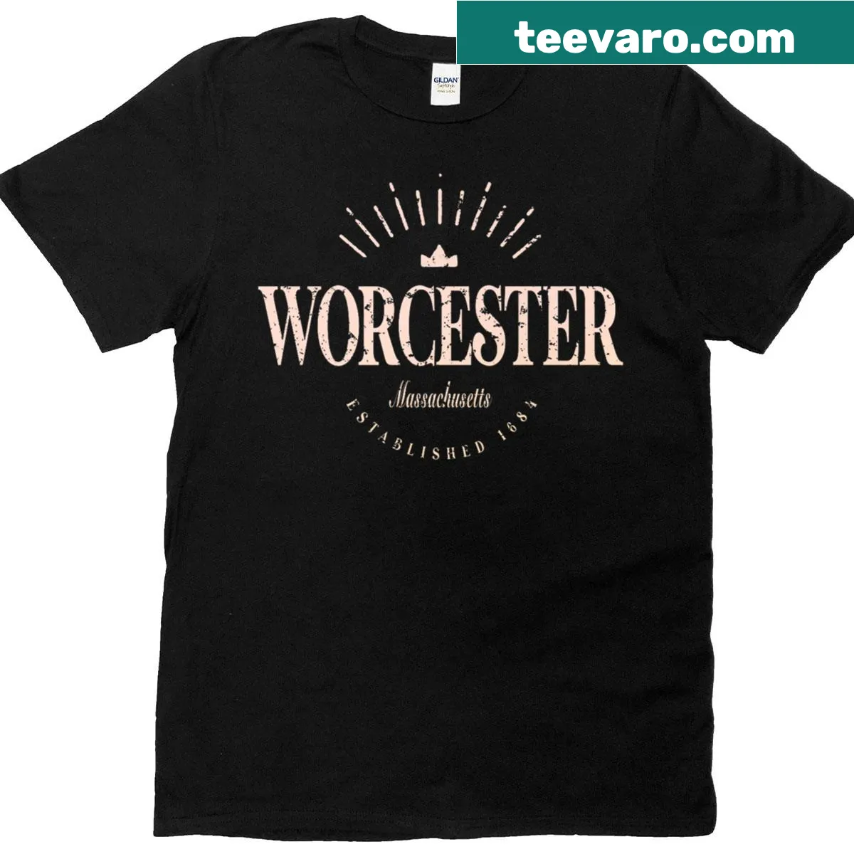 Modern T-shirt featuring Worcester Massachusetts graphic — on a men's t-shirt