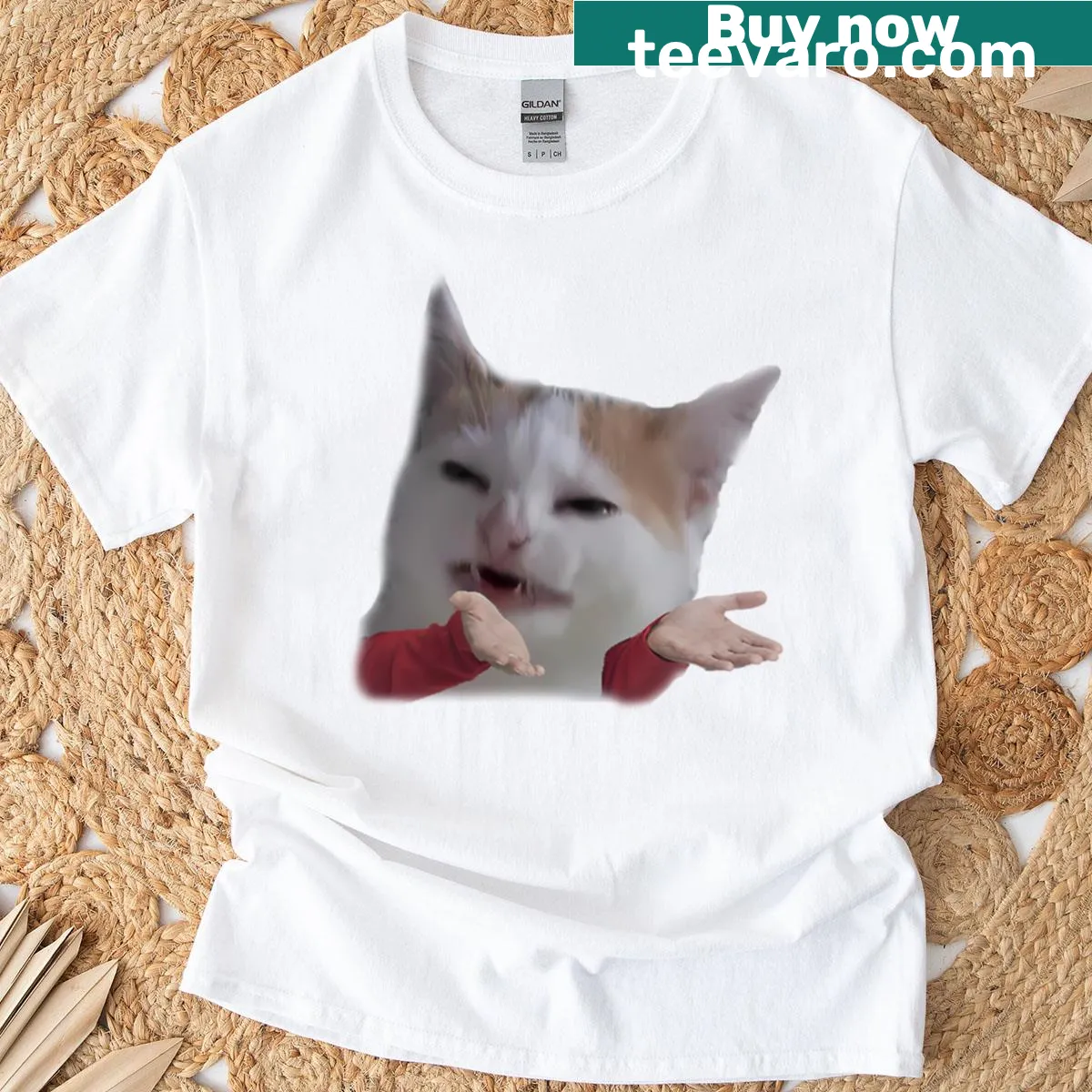 Cute confused cat cartoon logo on a t-shirt. — on a men's t-shirt
