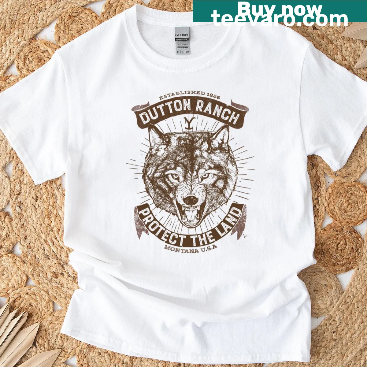 Yellowstone Dutton Ranch protect the land logo t-shirt — on a men's t-shirt