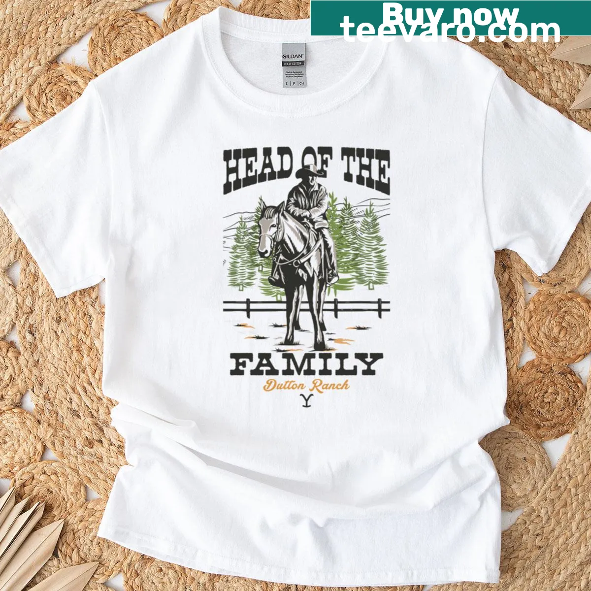 Yellowstone Dutton Ranch t-shirt featuring a large logo design — on a men's t-shirt