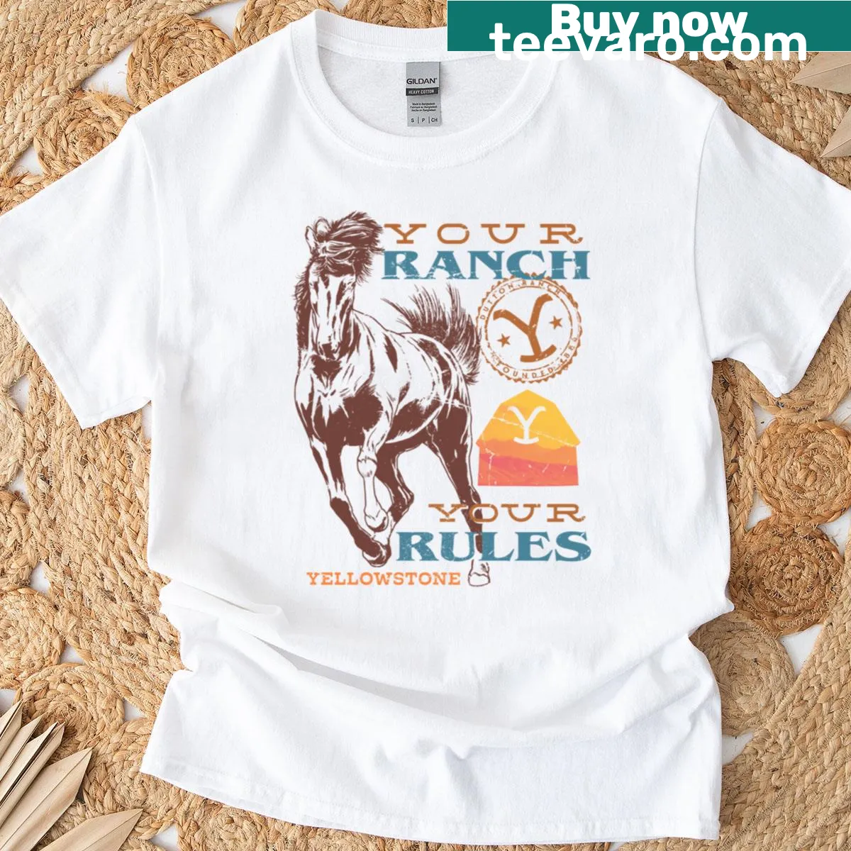 Distressed T-shirt with 'Your Ranch Your Rules' logo for a laid-back vibe — on a men's t-shirt