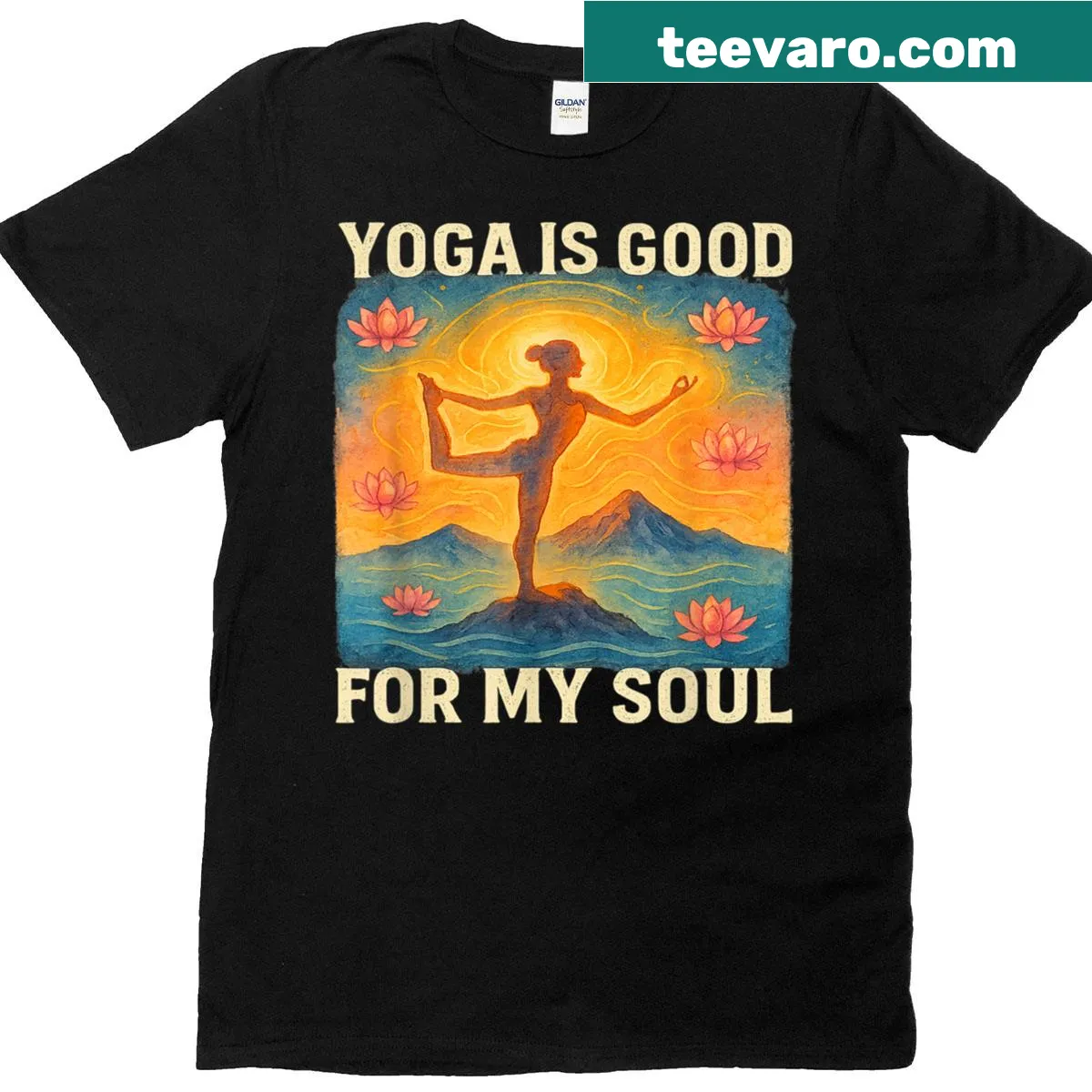 Yoga-themed graphic t-shirt emphasizing wellness — on a men's t-shirt