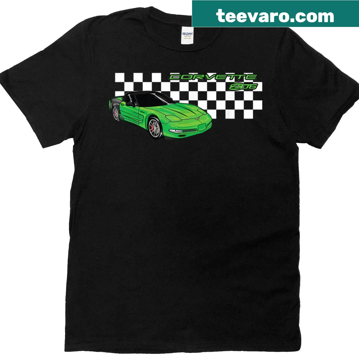 Retro Z06-vette checkerboard graphic t-shirt — on a men's t-shirt