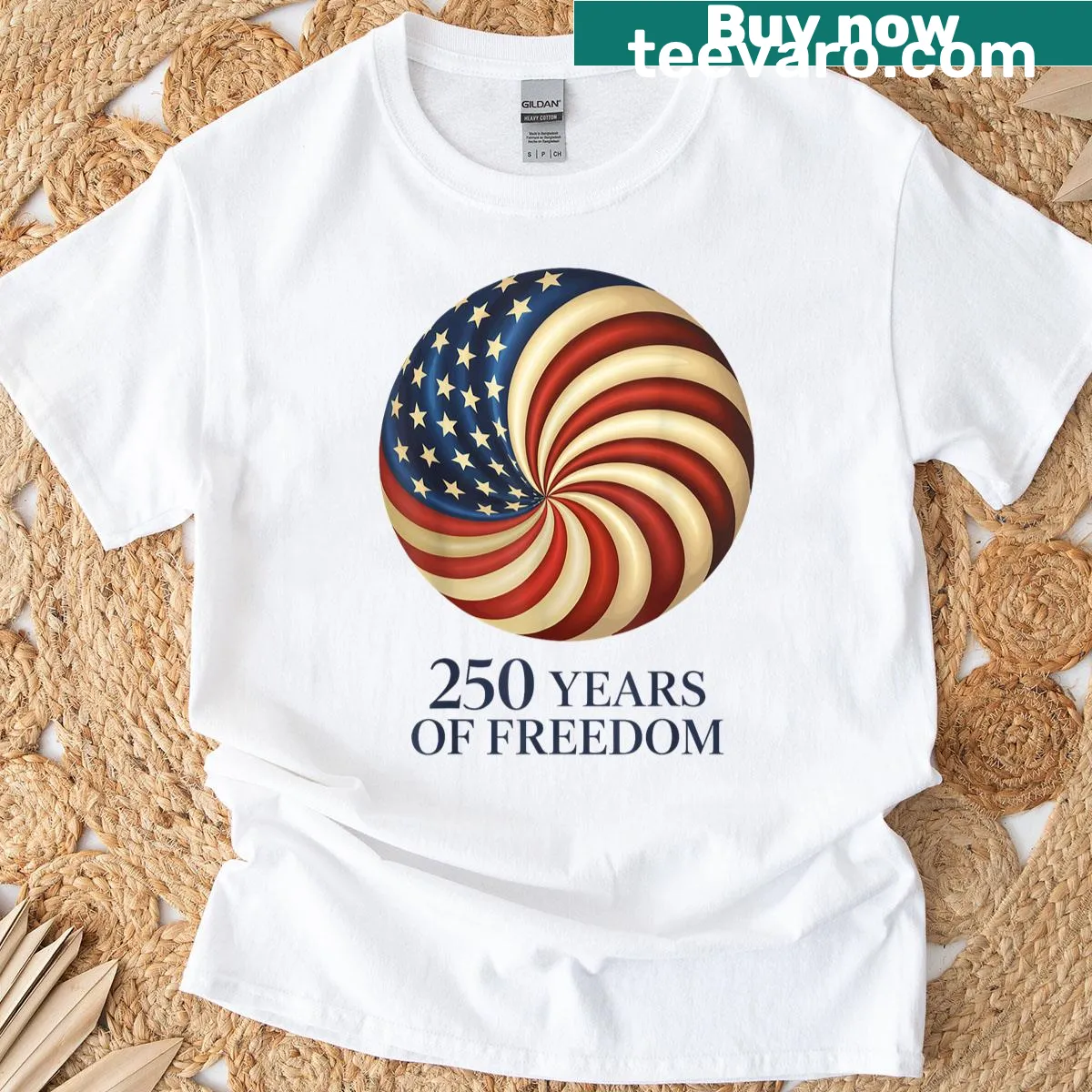 T-shirt commemorating 250 years of freedom with a bold statement — on a men's t-shirt