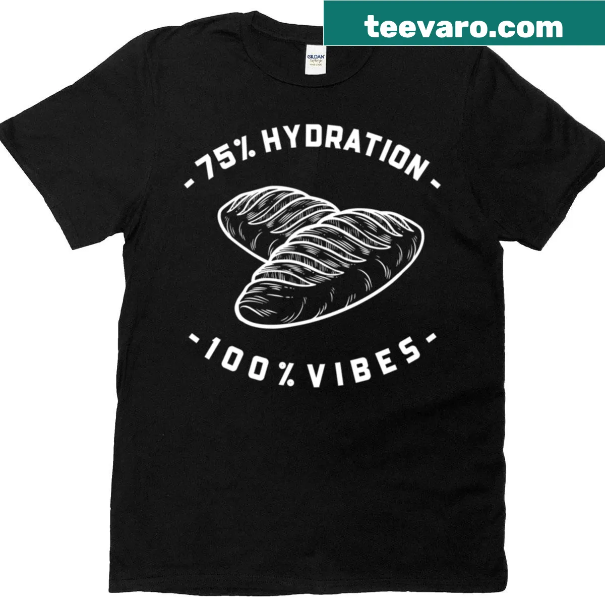 Playful T-shirt with '75 Hydration 100 Vibes' text — on a men's t-shirt