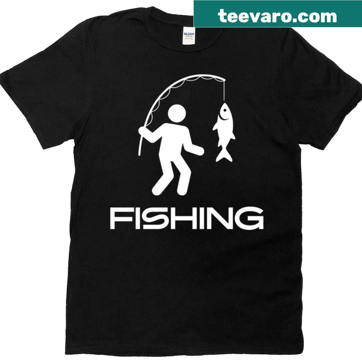 Stylized black and white fishing graphic on a vintage t-shirt — on a men's t-shirt