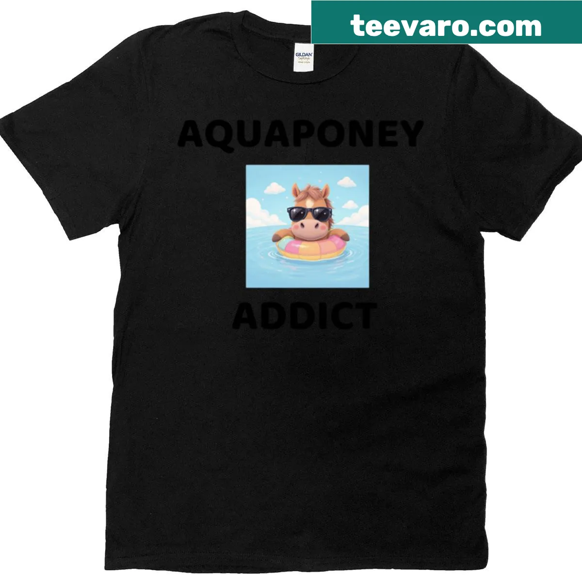 Funny aquapony-themed T-shirt with an illustration of an aquatic pony. — on a men's t-shirt