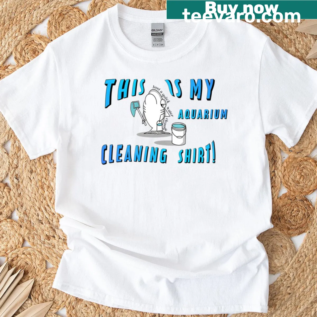 Aquarium cleaning t-shirt with straightforward text — on a men's t-shirt