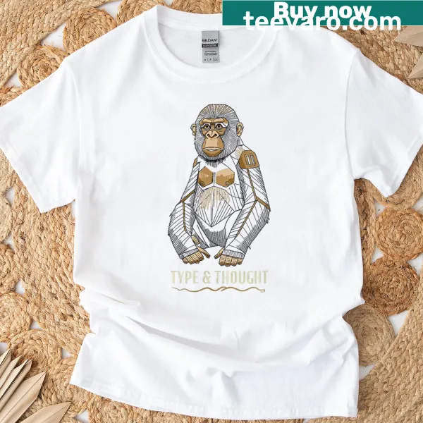 Retro vintage T-shirt featuring an Art Deco monkey silhouette in geometric style