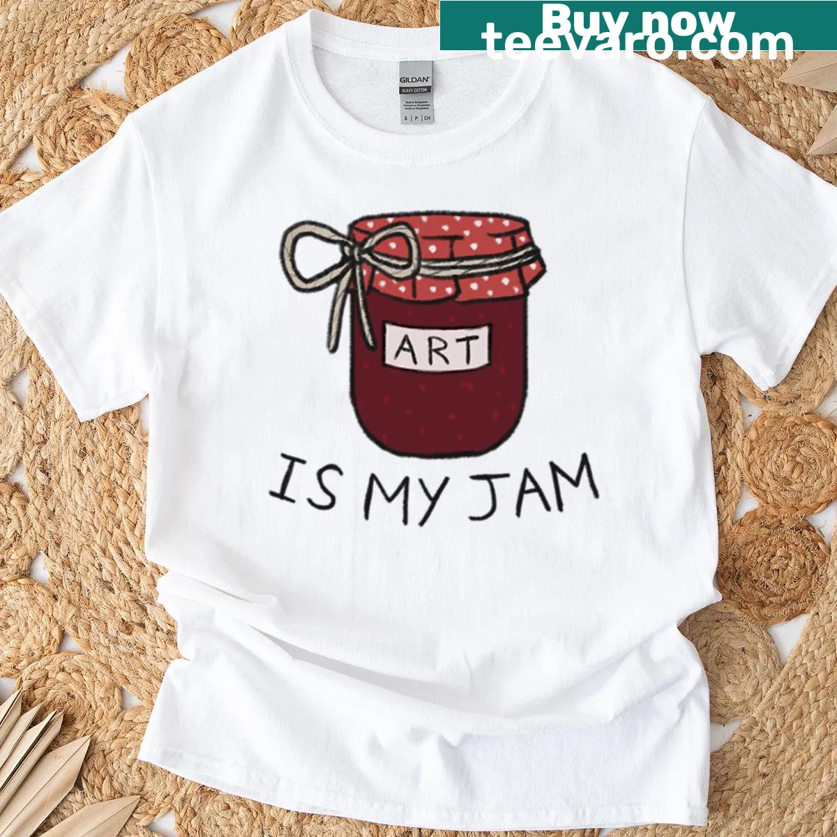 Retro-style T-shirt with 'Art Is My Jam' text in playful typography — on a men's t-shirt