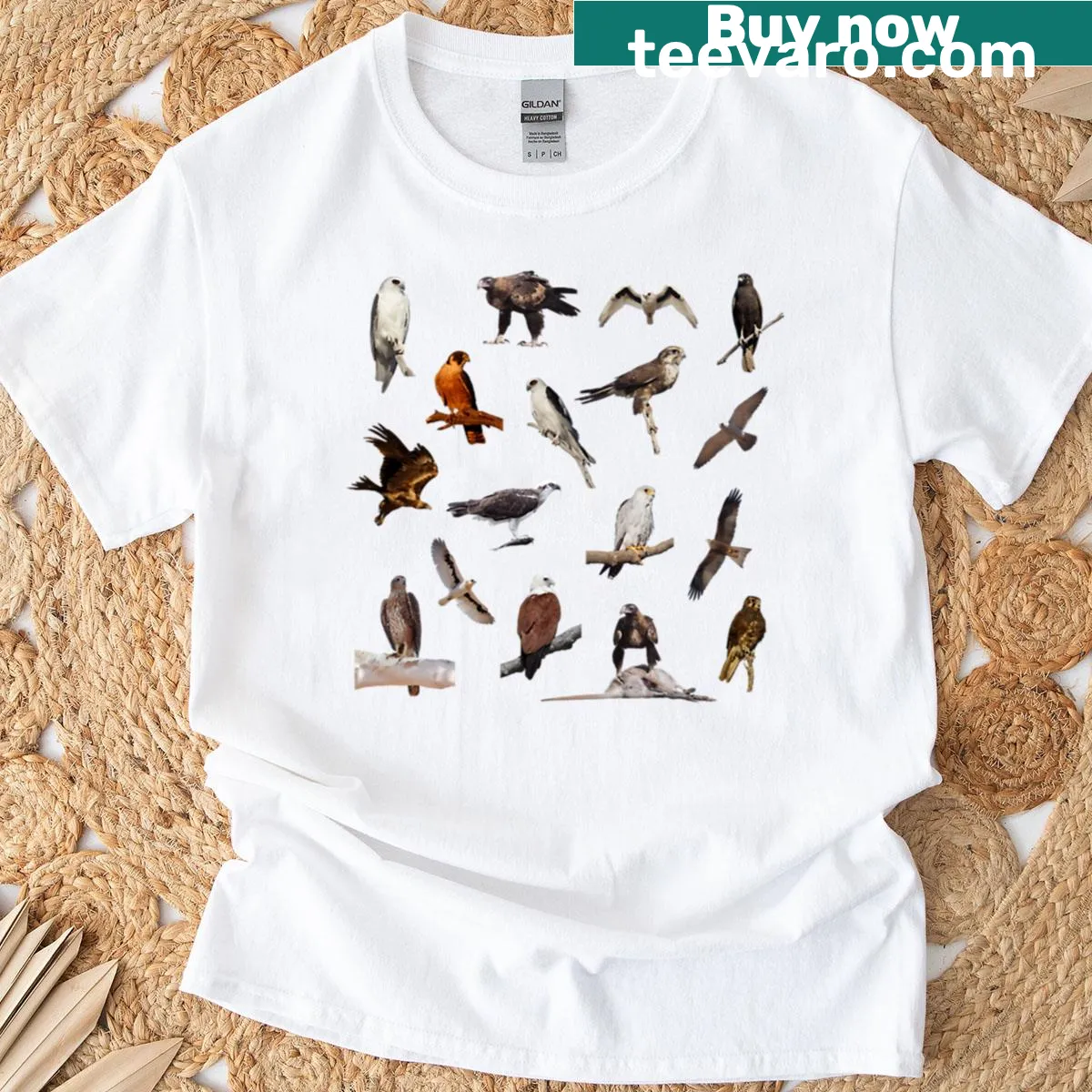 Illustrated Australian birds of prey on a wildlife-themed T-shirt — on a men's t-shirt