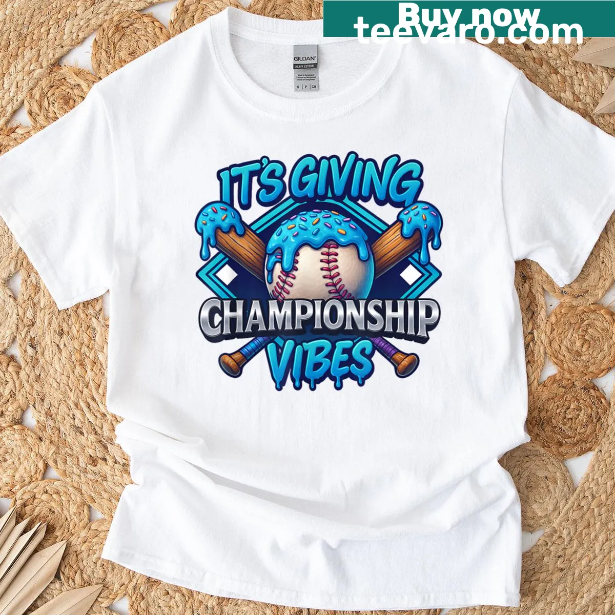 Playful baseball and ice cream graphic t-shirt — on a men's t-shirt