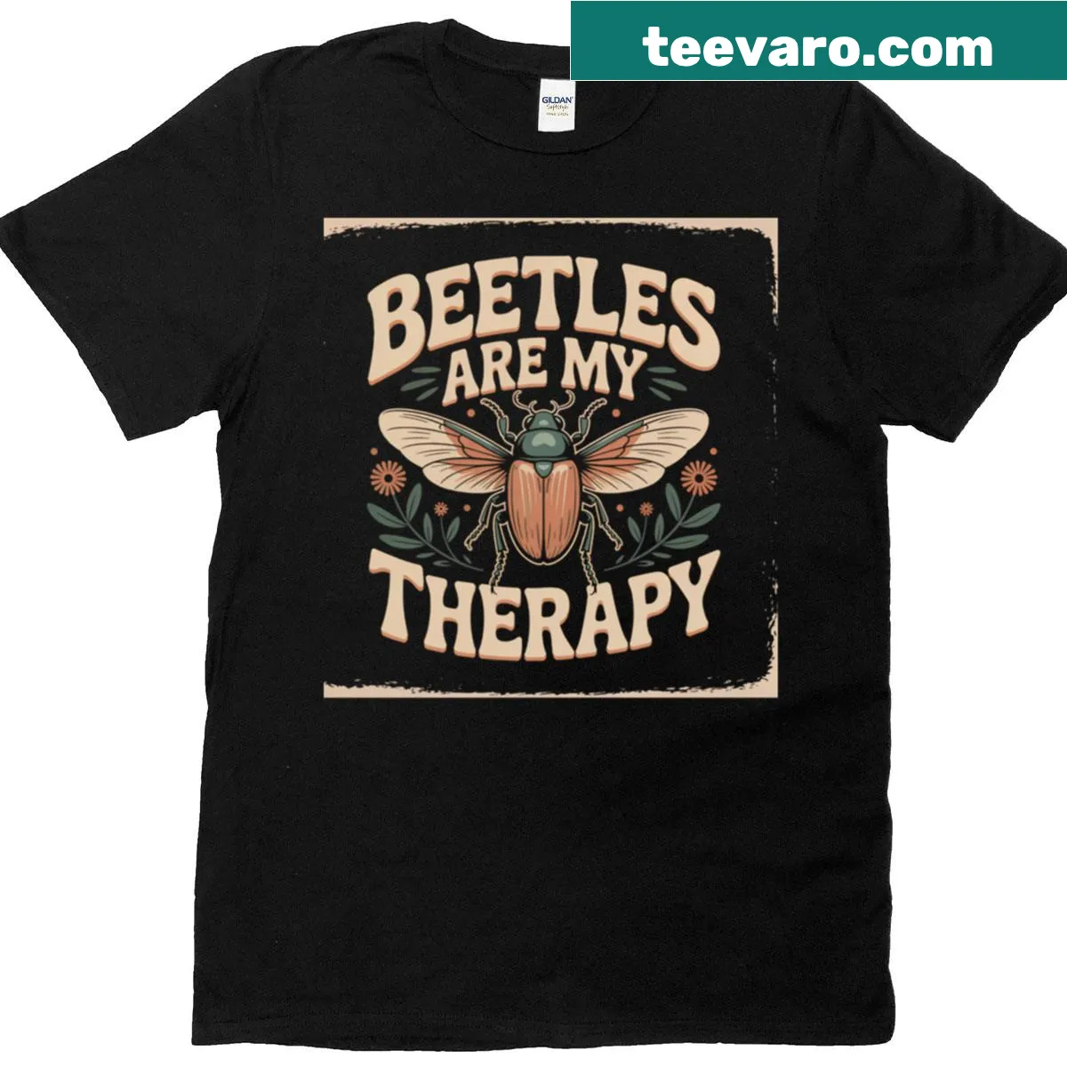 Vintage-style t-shirt with beetle illustrations and a heartfelt phrase — on a men's t-shirt